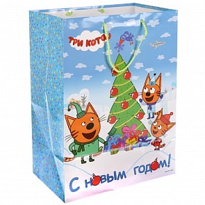Пакет подарочный глянцевый из серии Три кота - С Новым Годом!, размер 33 х 46 х 20 см. (Веселый Праздник, CLRBG-TKONY-03sim)