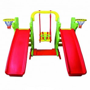 Игровой комплекс для двойни и погодков – Качели, 2 горки, 2 баскетбольных кольца (King Kids, KK_KS9060-C)