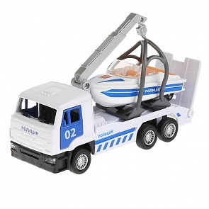Машина металлическая – Камаз-эвакуатор - Полиция 12 см с лодкой 7,5 см (Технопарк, SB-17-24-K-WBsim)