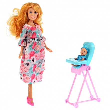Кукла – София беременная, ребенок, стульчик и аксессуары 
