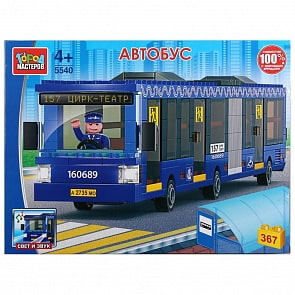 Конструктор Автобус с гармошкой, свет и звук, 367 деталей (Город мастеров, 5540-KK)