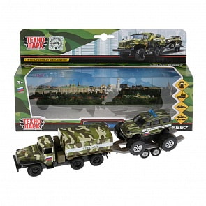 Набор - металлический  инерционный грузовик  Урал  с тентом, 12 см и УАЗ Patriot, 7,5 см (Технопарк, SB-18-24WB)