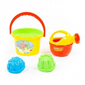 Набор №203: ведро среднее, ситечко, 2 формочки, лейка малая №4 (Полесье, 4351) (ассортимент)