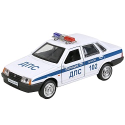 Машина Полиция LADA-21099 Спутник 12 см белая двери и багажник открываются металлическая (Технопарк, 21099-12POL-WH) - миниатюра