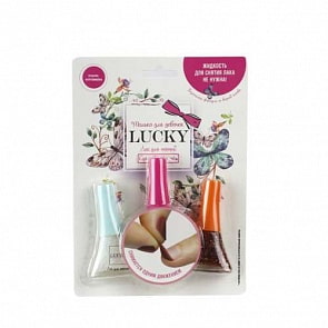 Набор из 3 лаков, серия Конфетти - перламутр с блестками #01К + фуксия с блестками #03К + темно-золотой с блестками #12К, блистер (Lucky, Т14128)