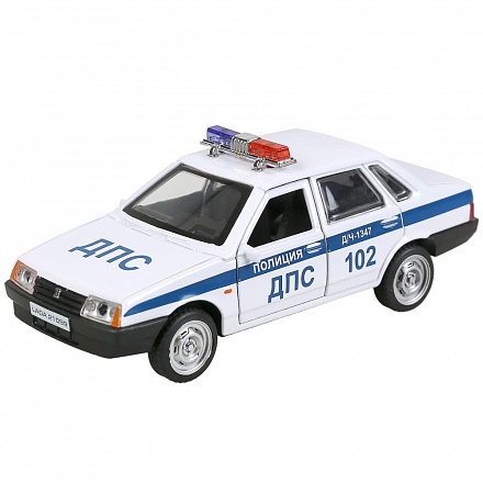 Машина Полиция LADA-21099 Спутник 12 см белая двери и багажник открываются металлическая 