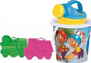 Набор №313: ведро с наклейкой, 2 формочки, лейка малая №4 (Полесье, 5037)