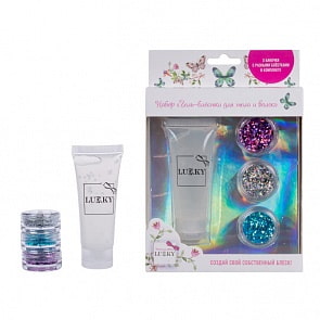 Набор - Сделай свой гель с блёстками для волос, 25 мл, с блёстками фиолетового, серебряного и бирюзового цвета (Lukky, Т16133)