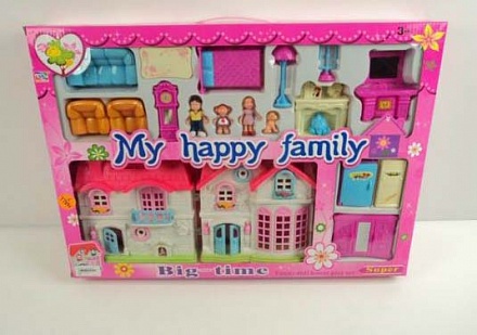 Дом для кукол с мебелью, фигурками и аксессуарами - My happy family 