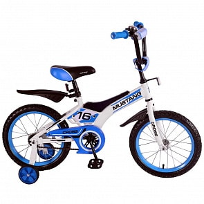 Велосипед детский Cross бело-синий с колесами 16', TR-Тип, страховочные колеса, звонок (Mustang, ST16040-TR)