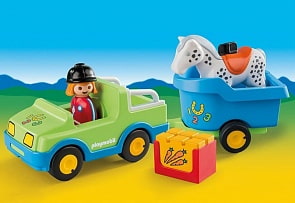 Игровой набор 1.2.3 - Автомобиль с коневозкой (Playmobil, 6958pm)