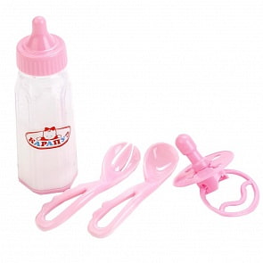 Набор для кормления пупса, 4 предмета - соска, бутылка, ложки (Карапуз, B1515004-RUsim)