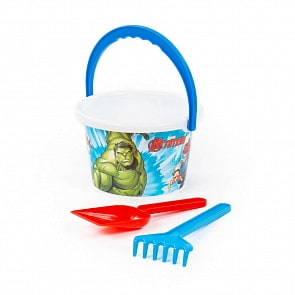 Набор Marvel - Мстители» №1: ведро среднее с наклейкой, лопатка, грабельки (Полесье, 81537) (ассортимент)