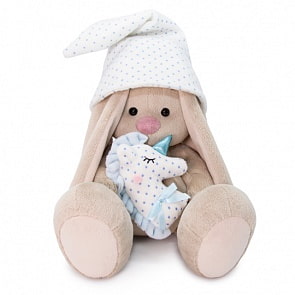 Мягкая игрушка - Зайка Ми с голубой подушкой – единорогом, малый, 18 см (Budi Basa, SidS-306)