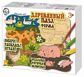 Пазл деревянный Ферма, размер 29 х 20 см., 37 элементов (Десятое королевство, 02819ДК)