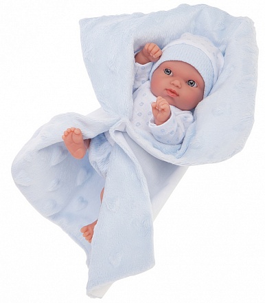 Кукла-младенец Роберто на голубом одеяле, 21 см. 