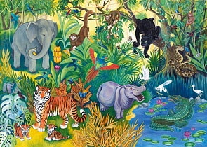 Напольный пазл – Джунгли, 34 элемента, 8 игровых фигур (Step Puzzle, 70100sim)