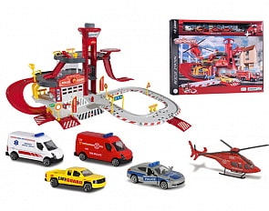 Парковка спасательная станция Creatix, 1 вертолет + 4 машинки (Majorette, 2050019)
