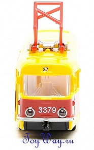 Трамвай Технопарк металлический инерционный, масштаб 1:43, свет-звук, открываются двери (Технопарк, CT12-463-2)