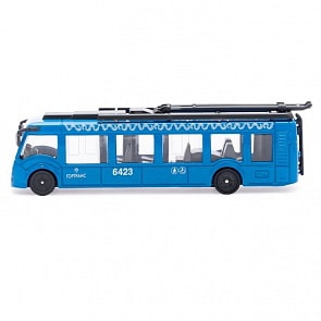 Металлический троллейбус новый 15 см, открываются двери, инерционный (Технопарк, SB-18-10WB)