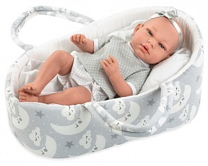 Пупс из коллекции Elegance, 38 см, в одежде, виниловое тело, в серой люльке-переноске с матрасом и соской (Arias, Т13732)