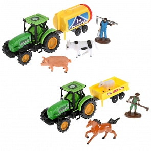 Металлический трактор с прицепом и фигурками, 7,5 см (Технопарк, 30519) (ассортимент)