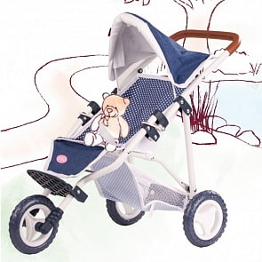 Коляска трехколесная, с кожаной ручкой, синяя (Gotz, 3403081)