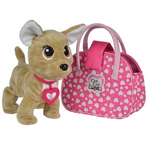 Интерактивная плюшевая собачка Chi-Chi love - Счастливчик, с сумочкой, 20 см, звук (Simba, 5893110)
