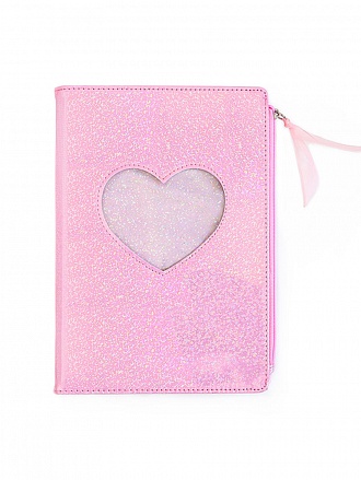 Блокнот Сердечко с кармашком на молнии, цвет - розовый перламутр, формат А5 