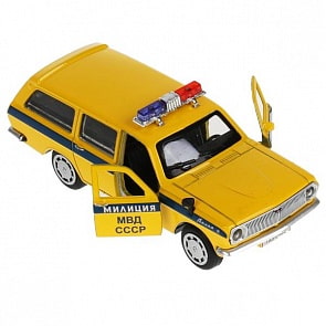Машина Милиция ГАЗ-2402 Волга 12 см свет-звук двери и багажник открываются металлическая (Технопарк, 2402-12SLPOL-YE) (ассортимент)