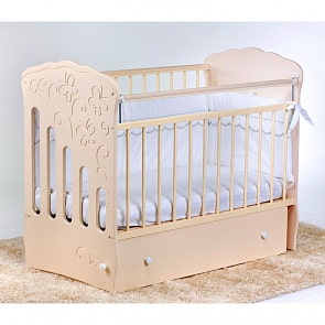 Кроватка детская ОСТРОВОК УЮТА  Бабочка, маятник поперечный с ящиком (слоновая кость)