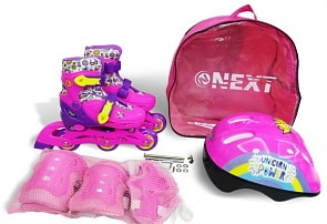 Набор: ролики раздвижные 2 в 1, р. 31-34, набор защиты, шлем в рюкзаке (Next, PSET31-34-AT22)