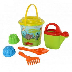 Набор Disney - Хранитель Лев №9: ведро с наклейкой, ситечко Солнышко, лопатка №5, грабельки №5, 2 формочки, лейка №10 (Полесье, 65810)