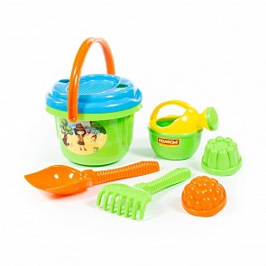 Набор №242: ведро большое, ситечко большое №2, лопата №6, грабли №6, 2 формочки, лейка малая №4 (Полесье, 1136)