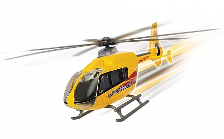 Вертолет EC 135 die-cast с крутящимися лопастями, 21 см, желтый 