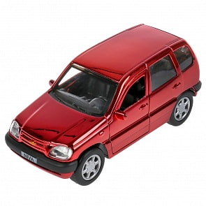 Инерционная металлическая модель - Chevrolet Niva хром, 12 см, цвет красный (Технопарк, CHEVYNIVA-12CH-RD)