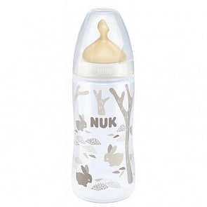 Бутылочка Nuk First Choice Plus, 300 мл с латексной соской, размер М, беж/зайчики (Nuk, 10741677)