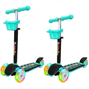 Самокат Midi Orion 164в6 со светящимися колесами, цвет - бирюзовый (RT, 6631RT)