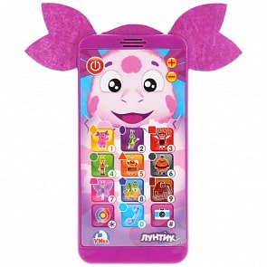Обучающий телефон с 3 песнями из мультика Лунтик, учим цифры/формы/цвета, 10 загадок (Умка, HX2501-R44)