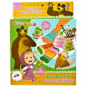 Набор теста для лепки Маша и медведь с формочками и аксессуарами 4 цвета (MultiArt, B1372157-MM)