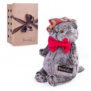 Мягкая игрушка - Басик в красном клетчатом берете с бантом из флиса, 19 см (Budi Basa, Ks25-132)