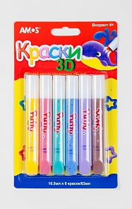 Краски объемные – Puffy, 6 цветов (Amos, 20634)