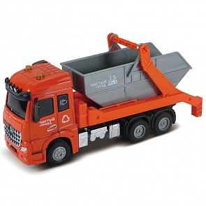 Мусоровоз, кабина Die-Cast, инерционный механизм, свет, звук, масштаб 1:43 (Funky Toys, FT61083)