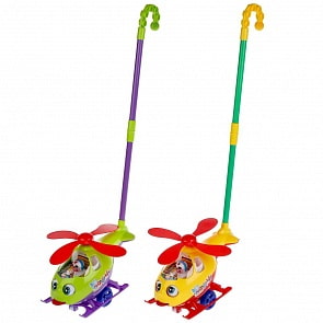 Каталка - Вертолет с тростью, моргает, звенит (Play smart, D148-H28018 (48) (ассортимент)