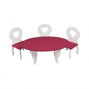 Набор мебели для кукол Шик Мини: стол + стулья, цвет: белый/ягодный (Paremo, PFD120-49M)
