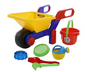 Набор №544: тачка №4, ведро большое, ситечко, лопата №6, грабли №6, формочка Пирожное, лейка малая №4 (Полесье, 54319) (ассортимент) Набор №544: тачка №4, ведро большое, ситечко, лопата №6, грабли №6, формочка Пирожное, лейка малая №4 (Полесье, 54319) (ассортимент)