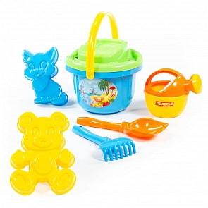 Набор №200: ведро большое, ситечко большое, лопатка №5, грабельки №5, 2 формочки, лейка малая №4 (Полесье, 8990)