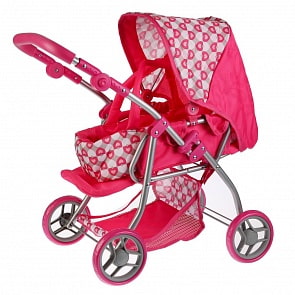 Коляска для кукол, резиновые колеса 12,5 см, металлическая рама, корзина, переноска (Карапуз, 66HC-19-C2)