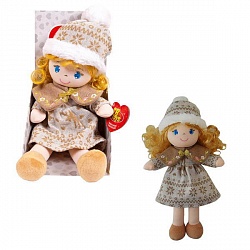 Кукла мягконабивная в бежевой шапочке и фетровом платье, 36 см (Abtoys, M6056) - миниатюра