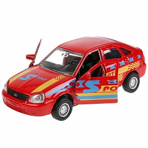 Металлическая инерционная модель – Lada Priora хэтчбек спорт, 12 см, открывающиеся двери и багажник (Технопарк, SB-18-22-LP(S)WB)